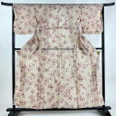 浴衣 身丈155cm 裄丈65.5cm M 絞り浴衣 花 薄茶色 綿 名品 【中古】