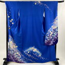振袖 身丈165cm 裄丈68.5cm L 袷 桜 流水 銀通し 金彩 青 正絹 美品 逸品 【中古】