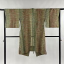 道中着 身丈105cm 裄丈66cm M 和装コート 幾何学 薄緑 麻 美品 逸品 【中古】 msp50