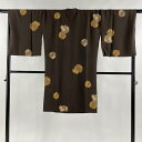 道行 身丈107cm 裄丈70cm L 和装コート 千代田衿 桜 菊 金彩 焦茶色 正絹 美品 逸品 【中古】 msp50
