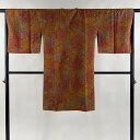 道行 身丈105cm 裄丈66.5cm M 和装コート 角衿 草花 寄せ柄 茜色 正絹 美品 逸品 【中古】