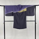 道行 身丈97.5cm 裄丈66cm M 和装コート 被布衿 三本賢 建物 シルエット 縮緬 ぼかし 墨色 正絹 美品 逸品 【中古】