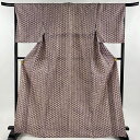 小紋 身丈168cm 裄丈66cm M 単衣 幾何学 絞り 紫 正絹 逸品 【中古】