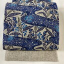 名古屋帯 逸品 城間栄順 落款あり 夏帯 琉球藍型 紙布 八寸名古屋帯 松葉仕立て 草花 流水 灰色 【中古】