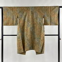 道中着 身丈106cm 裄丈63cm S 和装コート 草花 亀甲 ぼかし 薄茶色 正絹 美品 逸品 【中古】