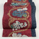 袋名古屋帯 美品 名品 証紙あり 鳥 葡萄唐草 えんじ色 正絹 【中古】