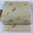名古屋帯 美品 逸品 うさぎ 芝 ベージュ 正絹 【中古】