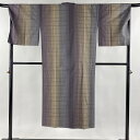 道行 身丈135cm 裄丈67cm M 紬地 和装コート 千代田衿 格子 灰紫 正絹 美品 逸品 【中古】 msp50