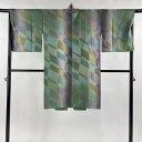 道中着 身丈104cm 裄丈66.5cm M 和装コート 幾何学模様 ぼかし 緑 正絹 美品 逸品 【中古】 msp50