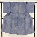 男着物 身丈133cm 裄丈66cm S 絞り浴衣 幾何学 紺色 綿 名品 【中古】