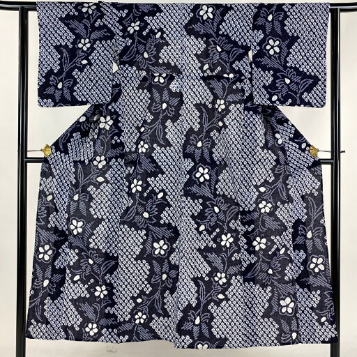 浴衣 身丈146cm 裄丈62cm S 絞り浴衣 草花 濃紺 綿 美品 名品 【中古】 msp30 浴衣 身丈146cm 裄丈62cm S 絞り浴衣 草花 濃紺 綿 美品 名品 【中古】 msp30