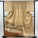 色留袖 身丈156cm 裄丈63cm S 袷 松 松葉 金彩 ぼかし 薄オレンジ 正絹 秀品 三つ紋 【中古】