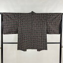 羽織 身丈80.5cm 裄丈64cm M 紬地 紗綾形 黒 正絹 名品 【中古】