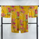 道中着 身丈96cm 裄丈68cm L 和装コート 草花 山吹色 正絹 美品 秀品 【中古】 msp50