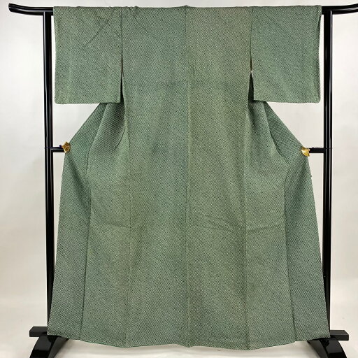 小紋 身丈163cm 裄丈63cm S 袷 鹿子柄 総絞り 緑 正絹 秀品 【中古】 小紋 身丈163cm 裄丈63cm S 袷 鹿子柄 総絞り 緑 正絹 秀品 【中古】