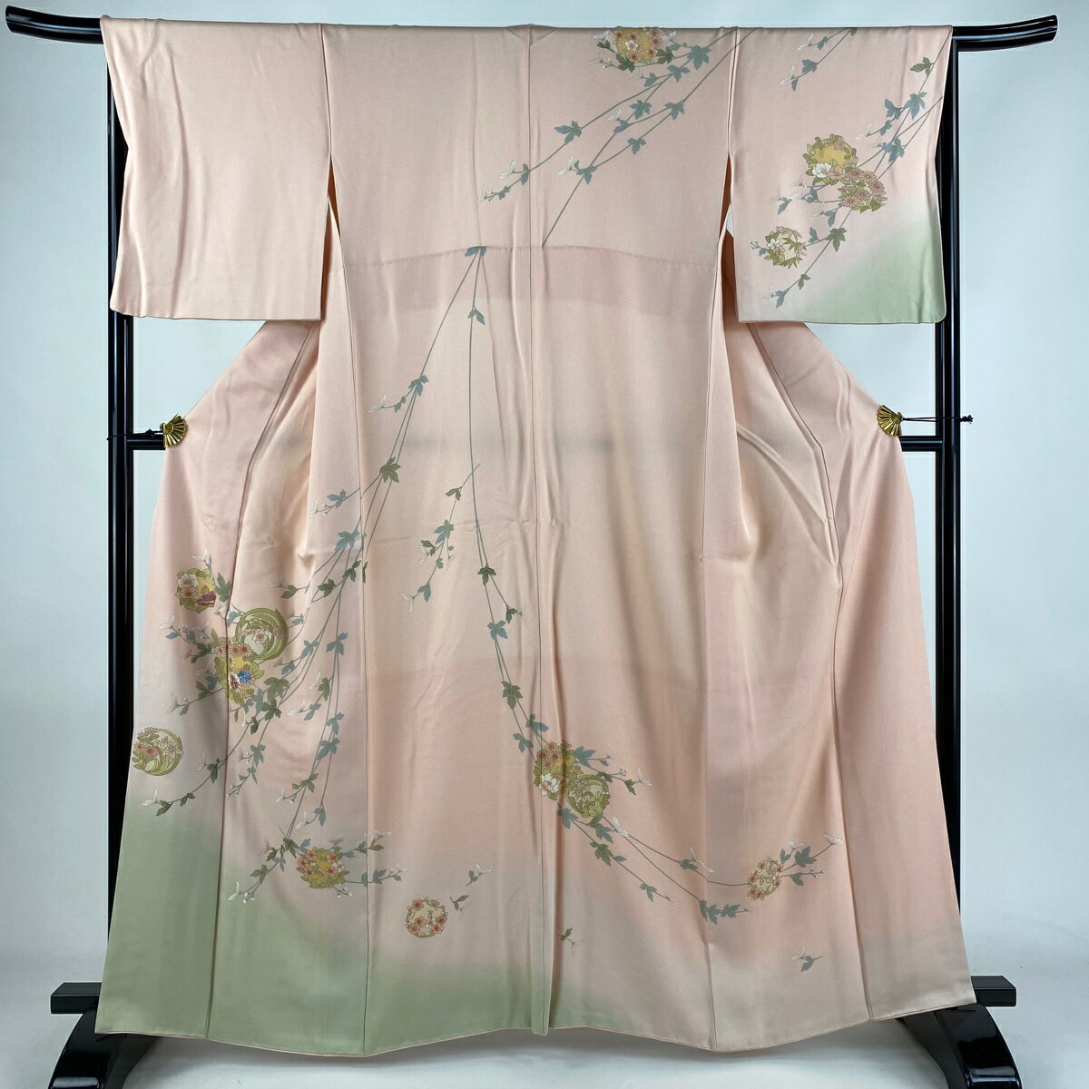 訪問着 身丈161cm 裄丈66.5cm M 袷 花丸文 菊 金糸 刺繍 薄ピンク 正絹 秀品 【中古】 msp70