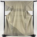 付下げ 身丈158.5cm 裄丈64.5cm M 袷 紬地 縦縞 ベージュ 正絹 美品 名品 【中古】
