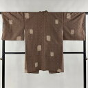 道中着 身丈97cm 裄丈67.5cm L 和装コート 紬地 よろけ縞 色紙 茶色 正絹 美品 名品 【中古】 msp50