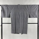 道中着 身丈102.5cm 裄丈67cm M 和装コート 結城紬地 証紙あり 縦縞 灰色 正絹 美品 逸品 【中古】