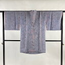 道行 身丈93.5cm 裄丈65cm M 和装コート 千代田衿 枝葉 青灰色 正絹 秀品 【中古】