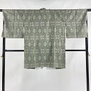 道中着 身丈93cm 裄丈68cm L 和装コート 亀甲 幾何学 灰緑 正絹 美品 秀品 【中古】 msp50