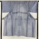 男着物 身丈132.5cm 裄丈64cm S 絞り浴衣 幾何学模様 濃紺 綿 秀品 【中古】