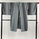 道中着 身丈101.5cm 裄丈67.5cm L 和装コート 幾何学模様 灰緑 正絹 逸品 【中古】