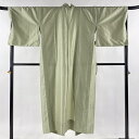 道中着 身丈140.5cm 裄丈70cm L 和装コート 紬地 地紋 薄緑 正絹 逸品 【中古】
