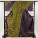 付下げ 身丈162cm 裄丈62cm S 袷 菊 流水 金彩 ぼかし 紫 正絹 秀品 【中古】