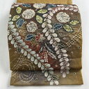 袋帯 美品 秀品 落款あり 辻が花 金糸 黄土色 お太鼓柄 正絹 【中古】 msp30