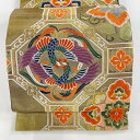 袋帯 秀品 向かい鳥 華文 箔 金糸 金色 六通 正絹 【中古】 msp50