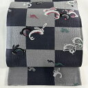 袋帯 名品 兎 市松 灰紫 六通 正絹 【中古】