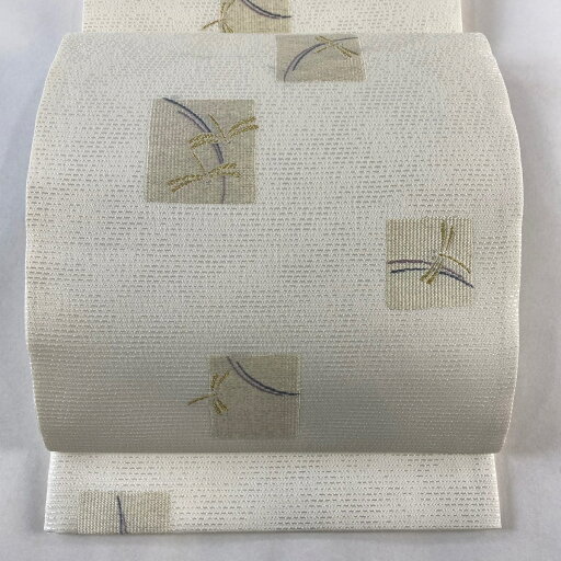 袋帯 美品 名品 夏帯 とんぼ 色紙 金銀糸 白 六通 正絹 【中古】 袋帯 美品 名品 夏帯 とんぼ 色紙 金銀糸 白 六通 正絹 【中古】