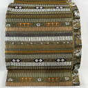 袋帯 美品 名品 手織 花 花うさぎ 刺繍 金銀糸 金色 全通 正絹 【中古】