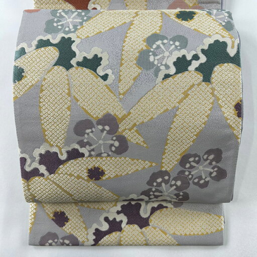 袋帯 名品 笹 梅 灰紫 六通 正絹 【中古】 袋帯 名品 笹 梅 灰紫 六通 正絹 【中古】