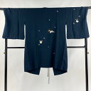 道中着 身丈102cm 裄丈71cm L 和装コート うさぎ 雪輪 刺繍 金彩 深緑 正絹 美品 逸品 【中古】 msp50