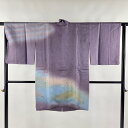 道中着 身丈96cm 裄丈63.5cm S 久保田一竹工房 和装コート ますいわ屋 落款あり 花 ぼかし柄 金通し 紫 正絹 美品 逸品 【中古】