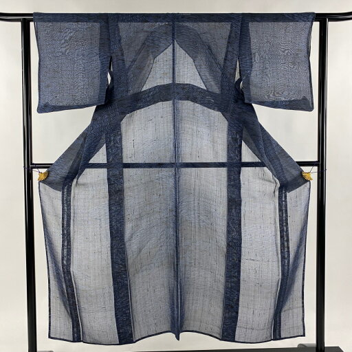 小紋 身丈150.5cm 裄丈62cm S 薄物 夏紬地 落款あり 波 紺色 正絹 名品 【中古】 小紋 身丈150.5cm 裄丈62cm S 薄物 夏紬地 落款あり 波 紺色 正絹 名品 【中古】