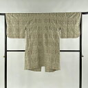 道中着 身丈98cm 裄丈64cm M 和装コート 幾何学模様 金糸 灰茶 正絹 逸品 【中古】