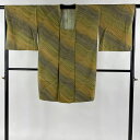 道行 身丈97cm 裄丈66cm M 和装コート 角衿 幾何学模様 ぼかし 茶緑色 正絹 美品 逸品 【中古】