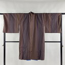 道中着 身丈107cm 裄丈69.5cm L 和装コート リバーシブル やまと 縦縞 茶紫 正絹 逸品 【中古】