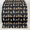 袋帯 逸品 猫 ねずみ 黒 全通 正絹 【中古】
