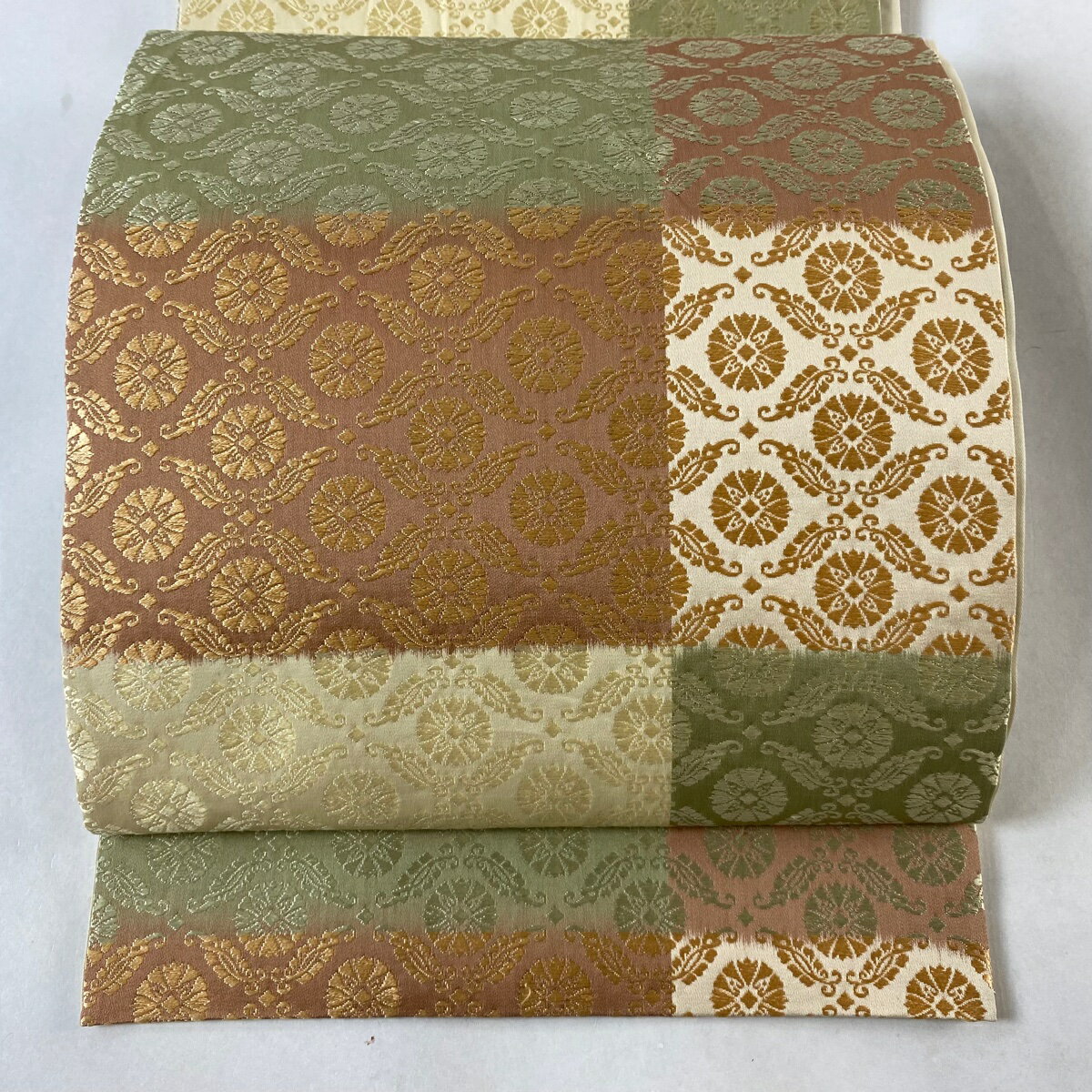 袋帯 美品 名品 華文 赤茶 全通 正絹 【中古】 msp50