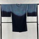 道行 身丈97cm 裄丈66cm M 和装コート 染め分け ぼかし 青灰色 正絹 逸品 【中古】