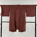 道中着 身丈98cm 裄丈67.5cm L 和装コート 幾何学 斜縞 絞り 赤茶 正絹 美品 逸品 【中古】