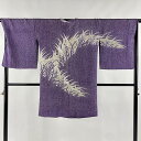 道行 身丈95.5cm 裄丈67cm M 和装コート 角衿 草花 シルエット 紫 正絹 逸品 【中古】