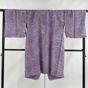 道中着 身丈106cm 裄丈70cm L 和装コート へちま衿 落款あり 枝 幾何学模様 ぼかし 紫 正絹 逸品 【中古】 msp50