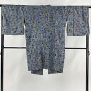 道中着 身丈102.5cm 裄丈68cm L 和装コート 紬地 草花 枝葉 墨色 正絹 美品 逸品 【中古】