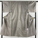 男着物 身丈144cm 裄丈65.5cm M 袷 紬地 縦縞 灰色 正絹 美品 秀品 【中古】