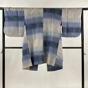 道中着 身丈97cm 裄丈64cm M 和装コート 草花 籠目 青灰色 正絹 秀品 【中古】
